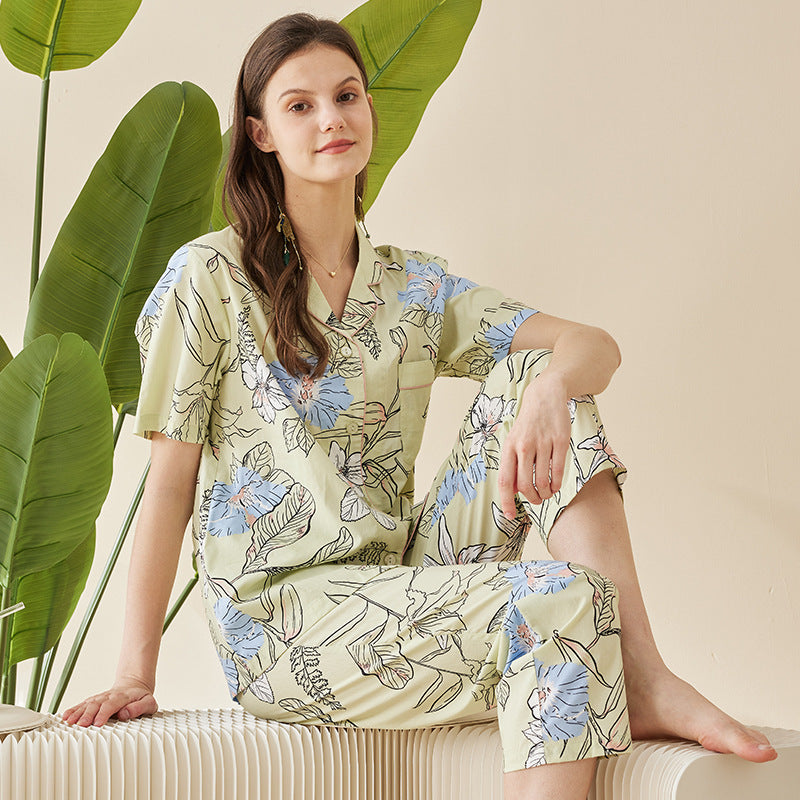 Modal Cotton Active Printed Pajamas Women's Long Velvet Suit