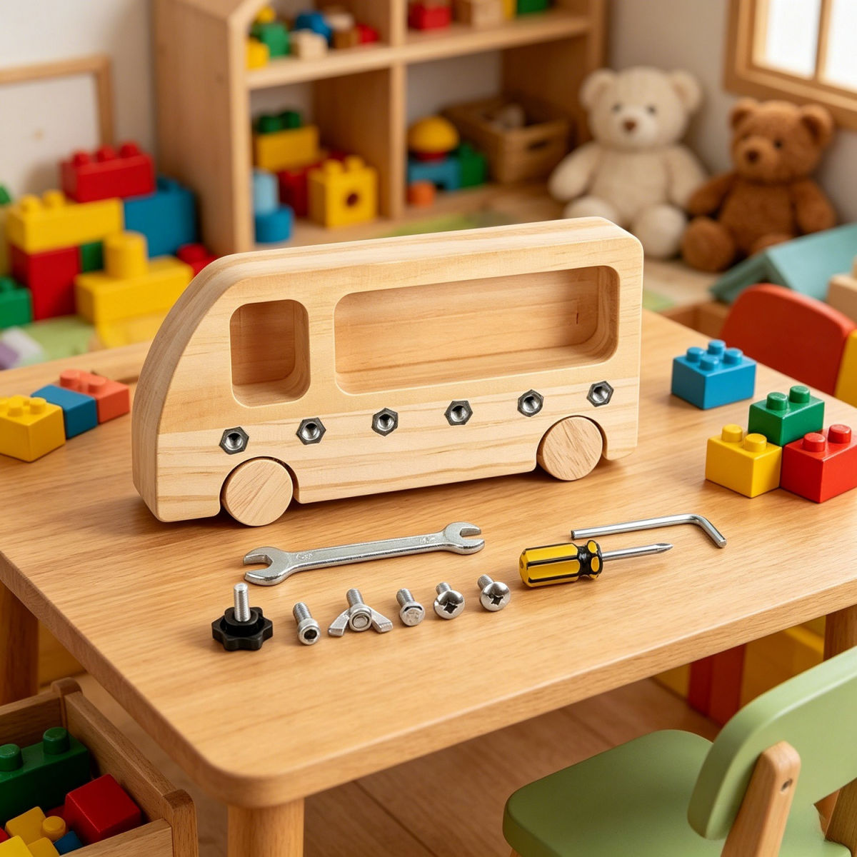9-Piece Woodworking Craft Set For Model Cars With Screws, Nuts & Tools – Multi-Piece Party Gift Set