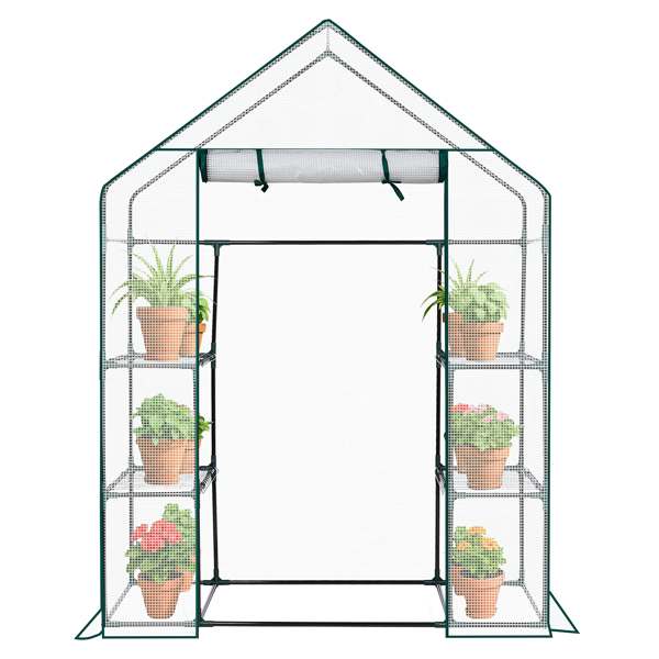 Mini Walk-in Greenhouse With PE Cover, 4-Shelf Indoor Outdoor Plant Gardening Green House For Garden Backyard, 56in  X 29in X 77in, White