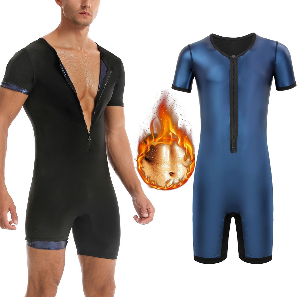 Zippered Short-Sleeve Cycling Fitness And Yoga Jumpsuit For Intense Sweating