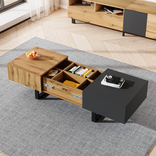 Multifunctional Modern Sliding Coffee Table With Hidden Storage, High Quality Wood And Metal Bracket, Suitable For Home And Office Setting, Easy To Install, 155x55x40cm