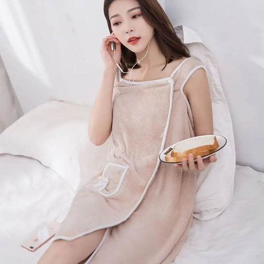 Coral Fleece Wearable Bath Towel For Women Bra-style Halter Bath Skirt
