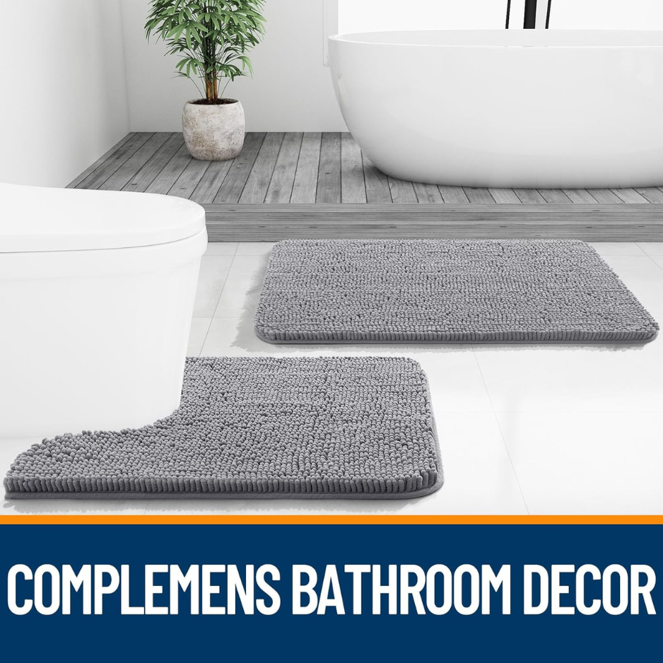 Extra Soft Absorbent Chenille Bathroom Rug 30 X 20 Grey- Machine Washable Bath Mat With Non-Slip Rubber Backing