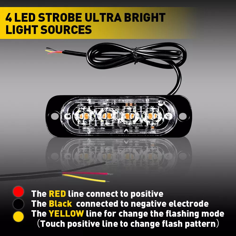 12x 4 LED Recovery Strobe Flashing Truck Beacon Grille Light Lightbar Amber Lamp