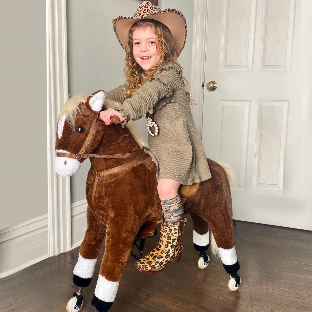 Qaba Kids Ride-on Walking Horse With Easy Rolling Wheels, Soft Huggable Body, & A Large Size For Kids 5-16 Years