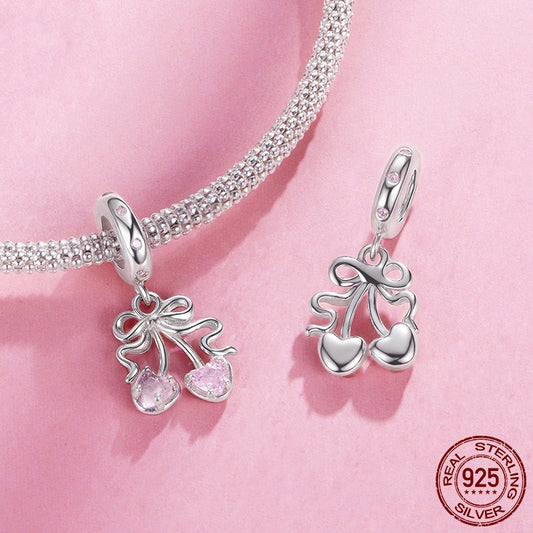 S925 Sterling Silver Cherry Pendant Ornaments Accessories Diy Beads