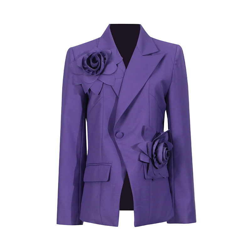 Niche Heavily Embellished Floral Blazer Womens Elegant Office Suit