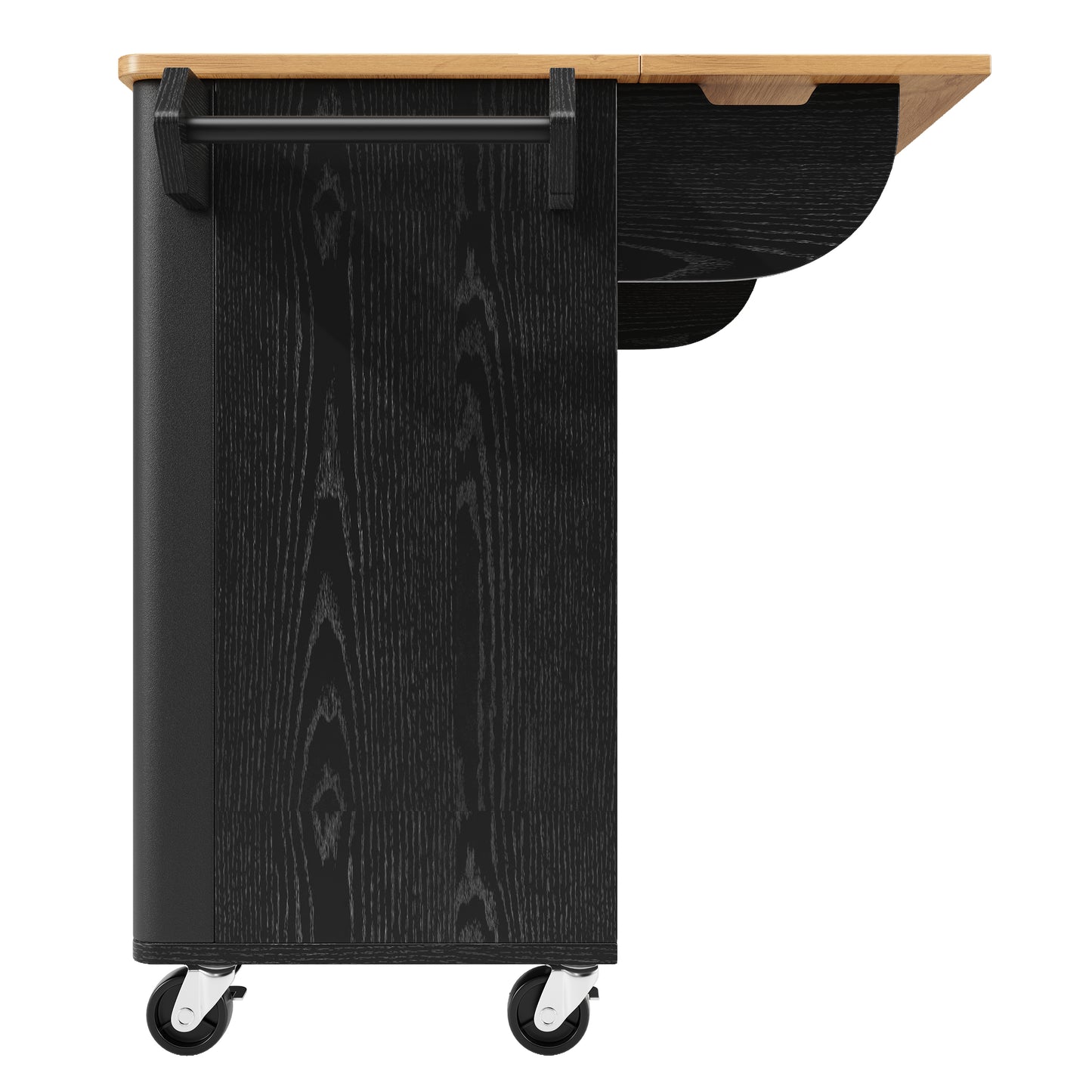 Kitchen Island, Dining Car With Wood Grain, Buffet, 130x45 X92cm, Pull-out Kitchen Trolley On Wheels With Towel Rail, Spice Rack, Dividers Adjustable, 3 Doors, White Black