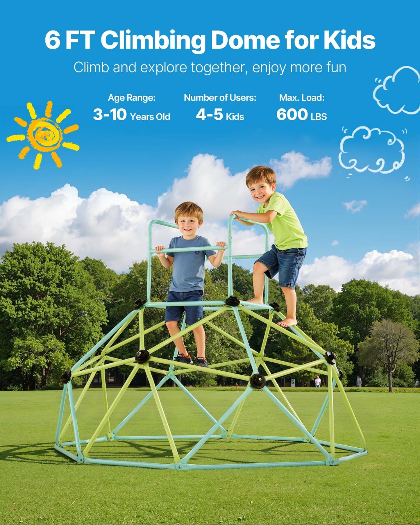 Climbing Dome, 6FT Geometric Dome Climber For Kids, 600LBS Loading Indoor/Outdoor Jungle Gym Playground, Easy-Assembly Backyard Climbing Play Equipment For Boys Girls 3 To 10 Years Old