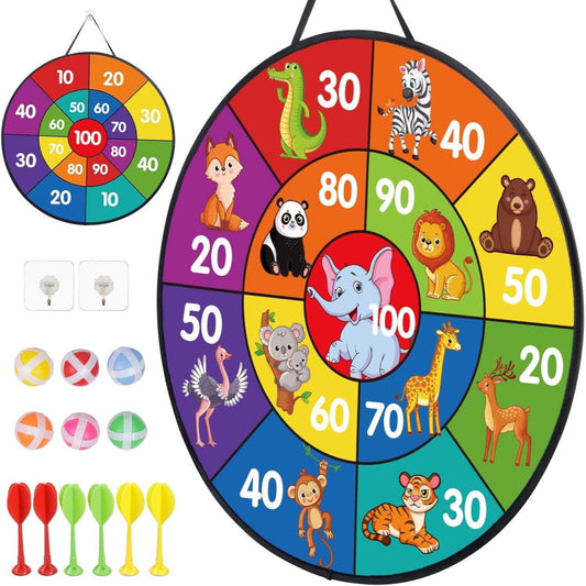 Double-Sided Animal-Themed Dartboard - Safety Dartboard Set For Leisure & Parties - Complete Party Accessories Set