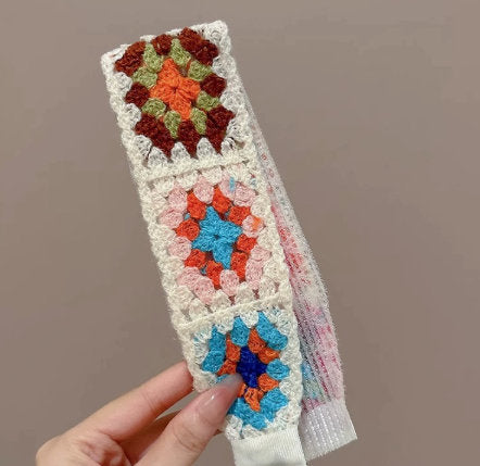 Knitted Embroidered Hook Loop Hair Headband