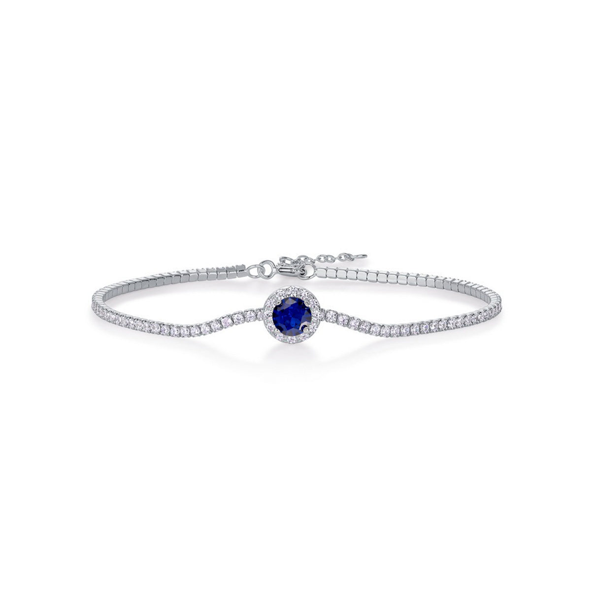 S925 Sterling Silver Tennis Bracelet, 6.5mm Lab-Grown Ruby Sapphire Emerald Halo Adjustable Chain, Platinum Plated 3.5g Women's Jewelry Gift Box