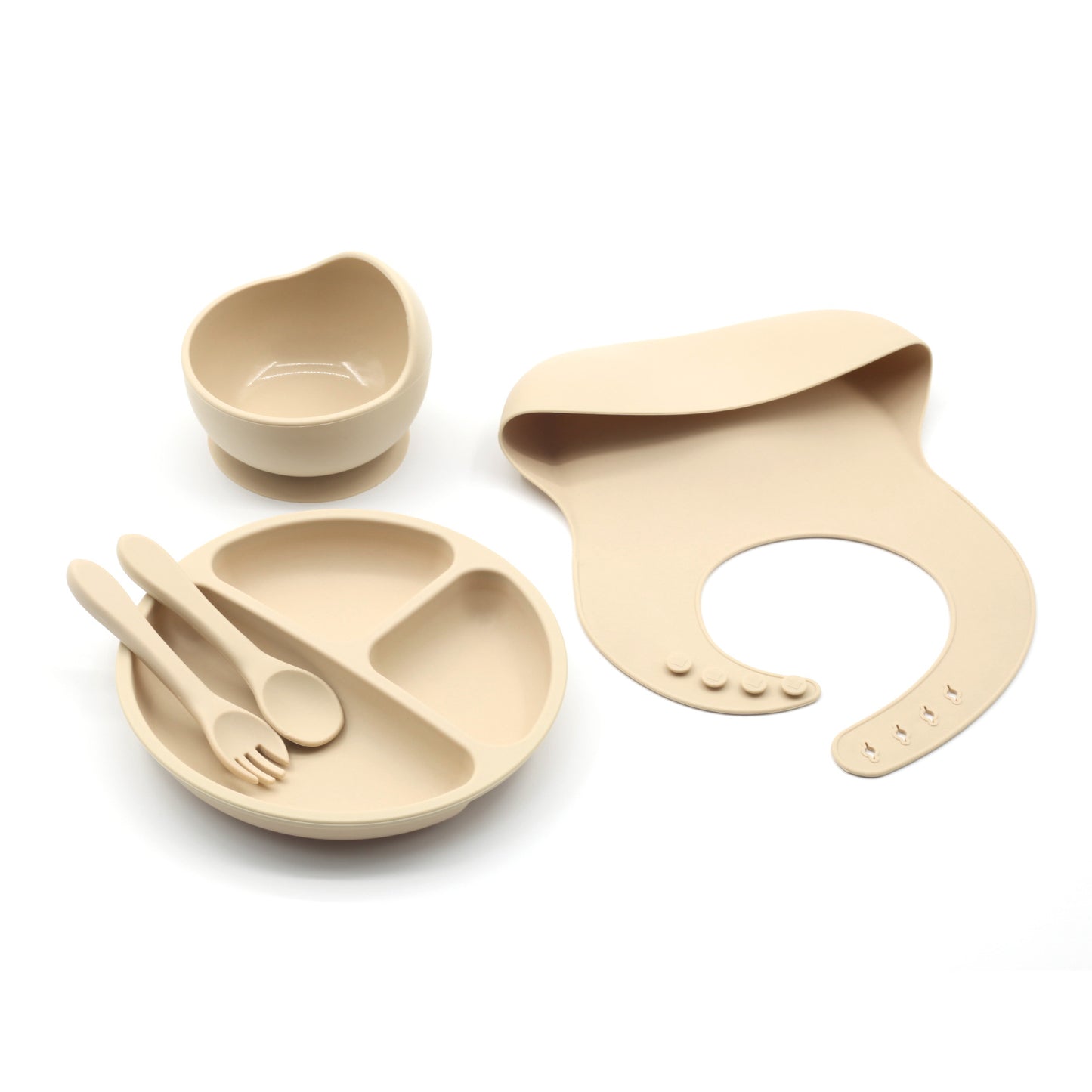 Four-piece Feeding Tableware Baby's Silicone Bib Food Grade Children's Suit Including Pinny Solid Food Bowl