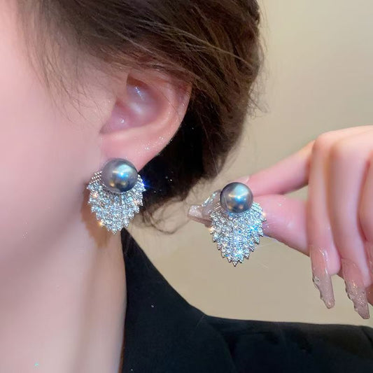 New Super Sparkling Full Rhinestone Pearl Earrings, Light Luxury High-End Bestseller Studs, Elegant Fashion Commuter All-Match Women Ear Jewelry