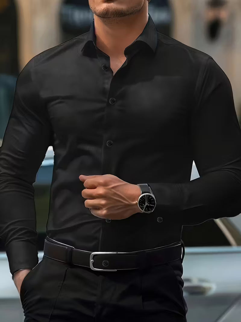 Best-selling Four-Way Stretch White Button-Down Mens Plus-Size Shirt