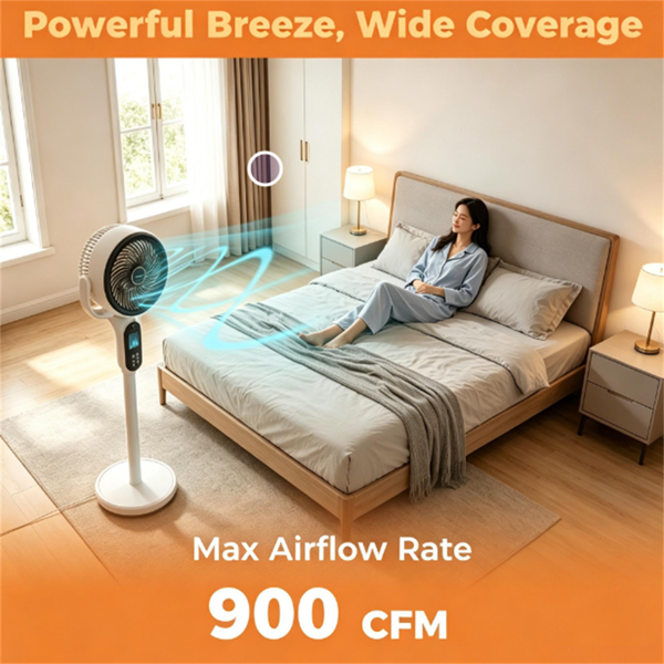 Adjustable Height Standing Fan With Remote Control, 8 Speed Quiet Floor Fan LED Touch Panel 12H Timer Oscillating Pedestal Fan For Home Bedroom Office