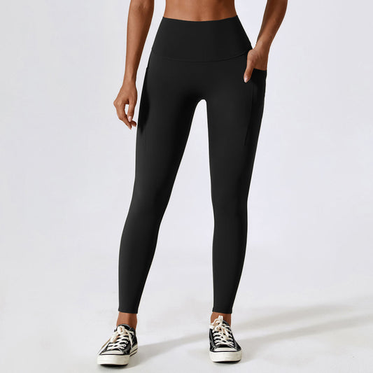 Zechuang Wear Tight Nude Feel Yoga Pants Pocket Belly Contracting Hip Lifting Fitness High Waist Running Sports Leggings 8295