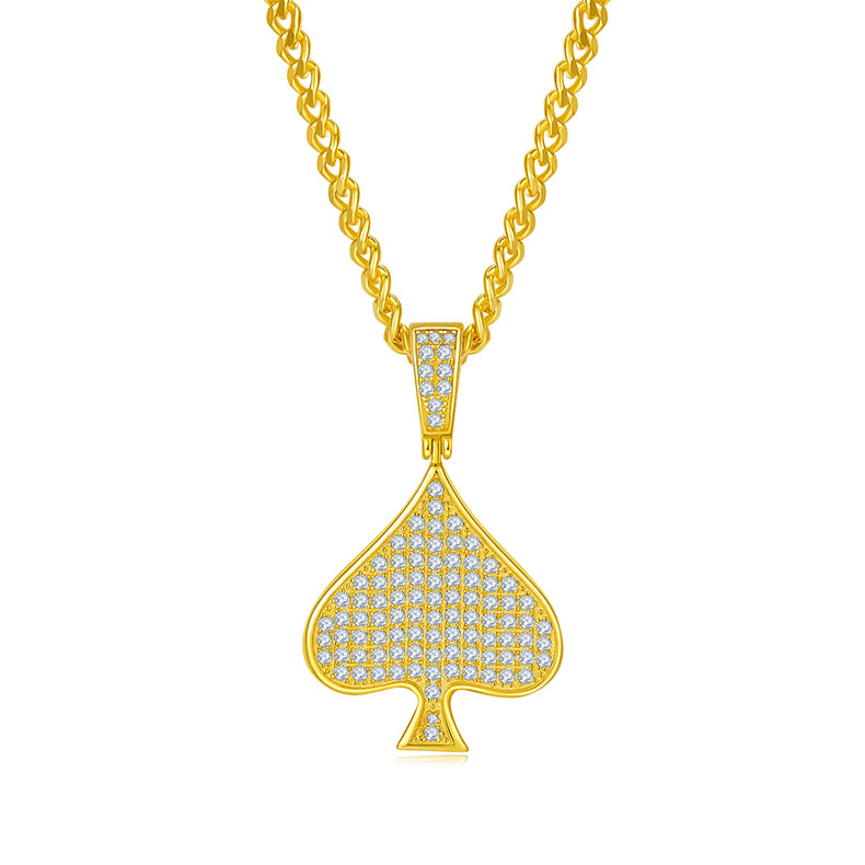 S925 Sterling Silver 101pcs D Color VVS1 Moissanite Spade Pendant 5g No Chain Platinum Plated GRA Certified Gift Box