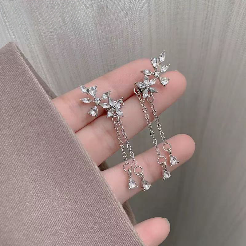 Korean-style Minimalist Flower-shaped Versatile Tassel Earrings For Women