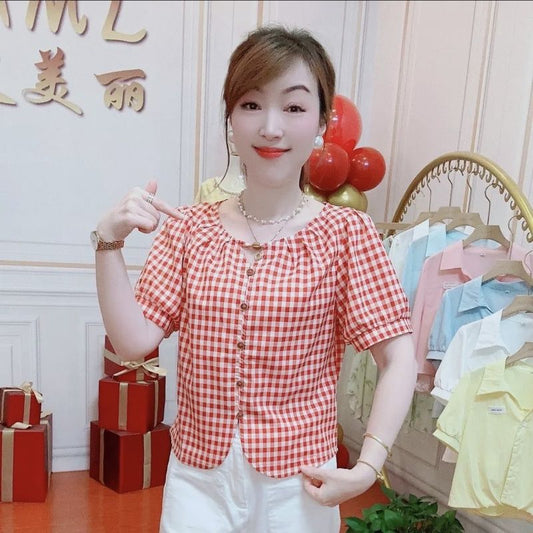Summer New Checkered Simple Fashion Design Top