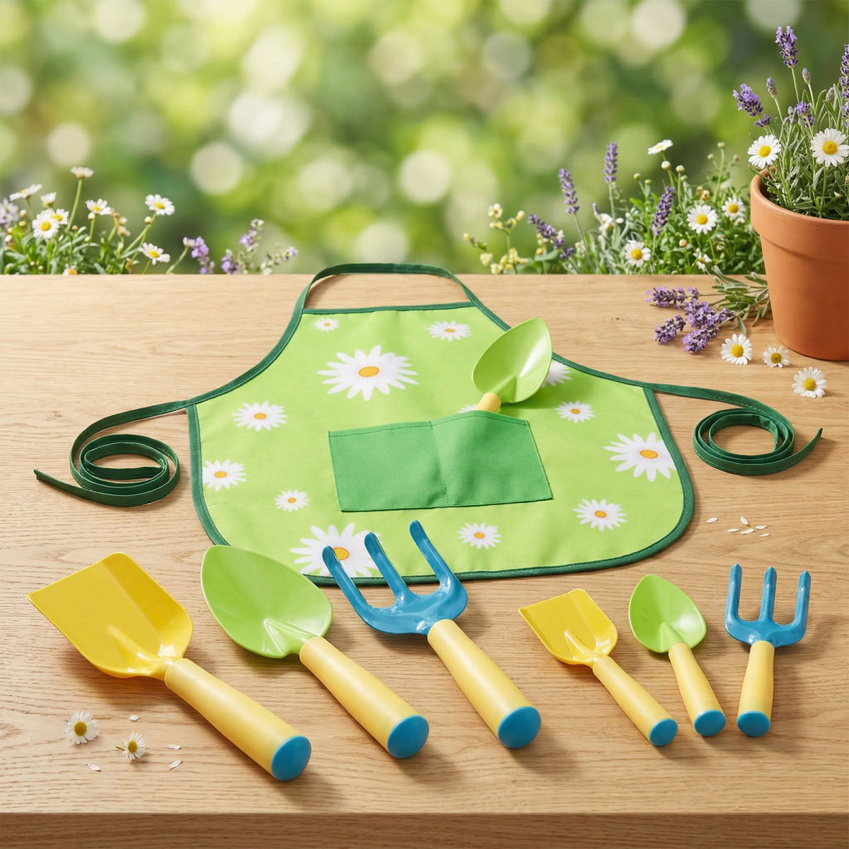3-Piece Garden Tool Set In Yellow With Floral Apron - Practical Garden Accessories