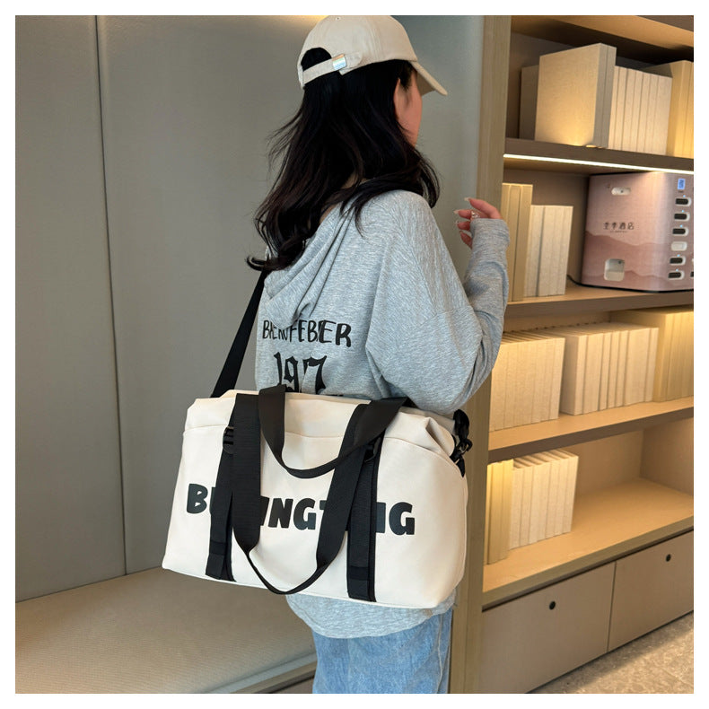 Women's Fashion Letter Print Gym Duffel Bag - Wet & Dry Separation Yoga Fitness Tote, Weekender Overnight Shoulder Bag For Travel