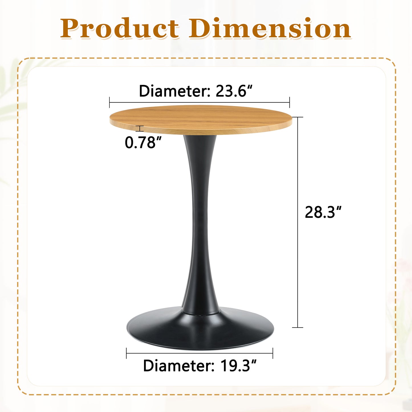 Round Dining Table, 23.6in Circle Tulip Table With Thickened Tabletop & Metal Pedestal, Mid Century Modern Bistro Table For Kitchen, Small Places, Living Room, Cafe  Faux Wood