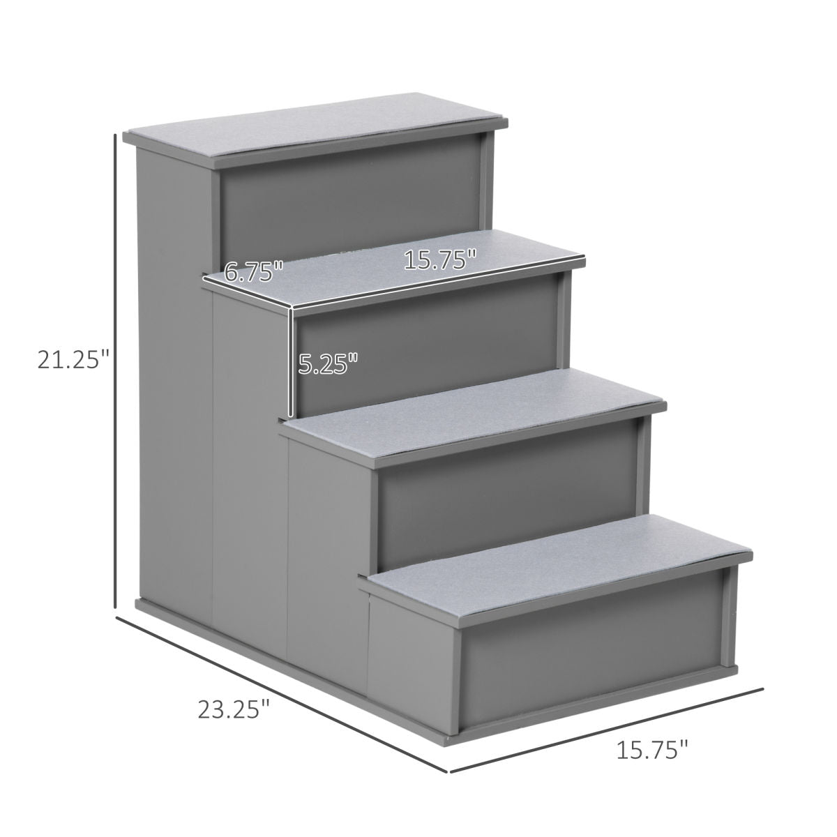 Pet Stairs, Small Dog Steps For Couch Bed With Cushioned Removable Covering, 15.75" X 23.25" X 21.25", Grey