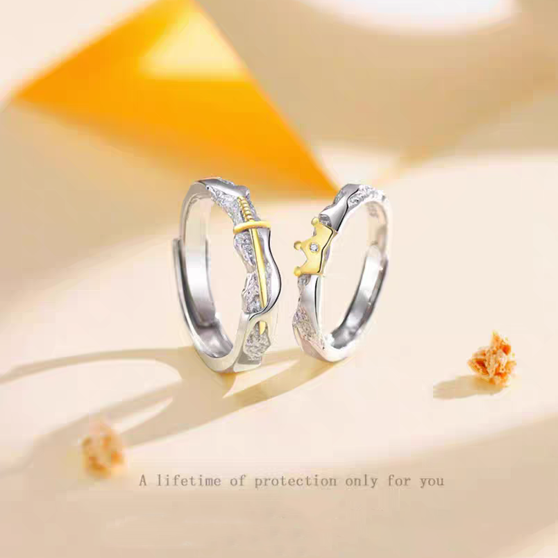 1 Pair 999 Sterling Silver Princess & Knight Couple Rings Adjustable Open Cuff, Romantic Fairytale Design, Ideal Valentine's Day Gift For Lovers