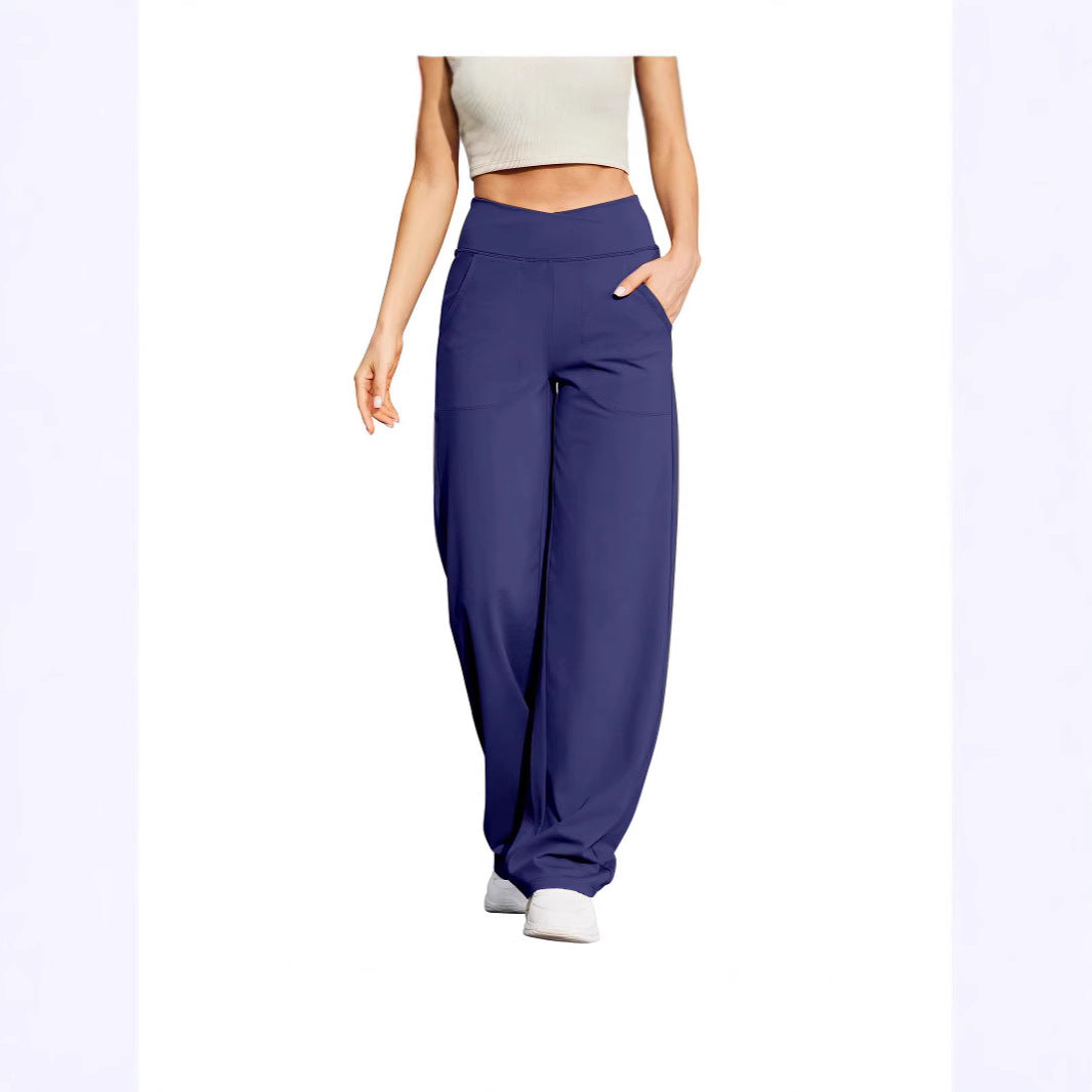 V-neck Cross-strap Pocket Fitness Yoga Seamless Casual Pants For Women