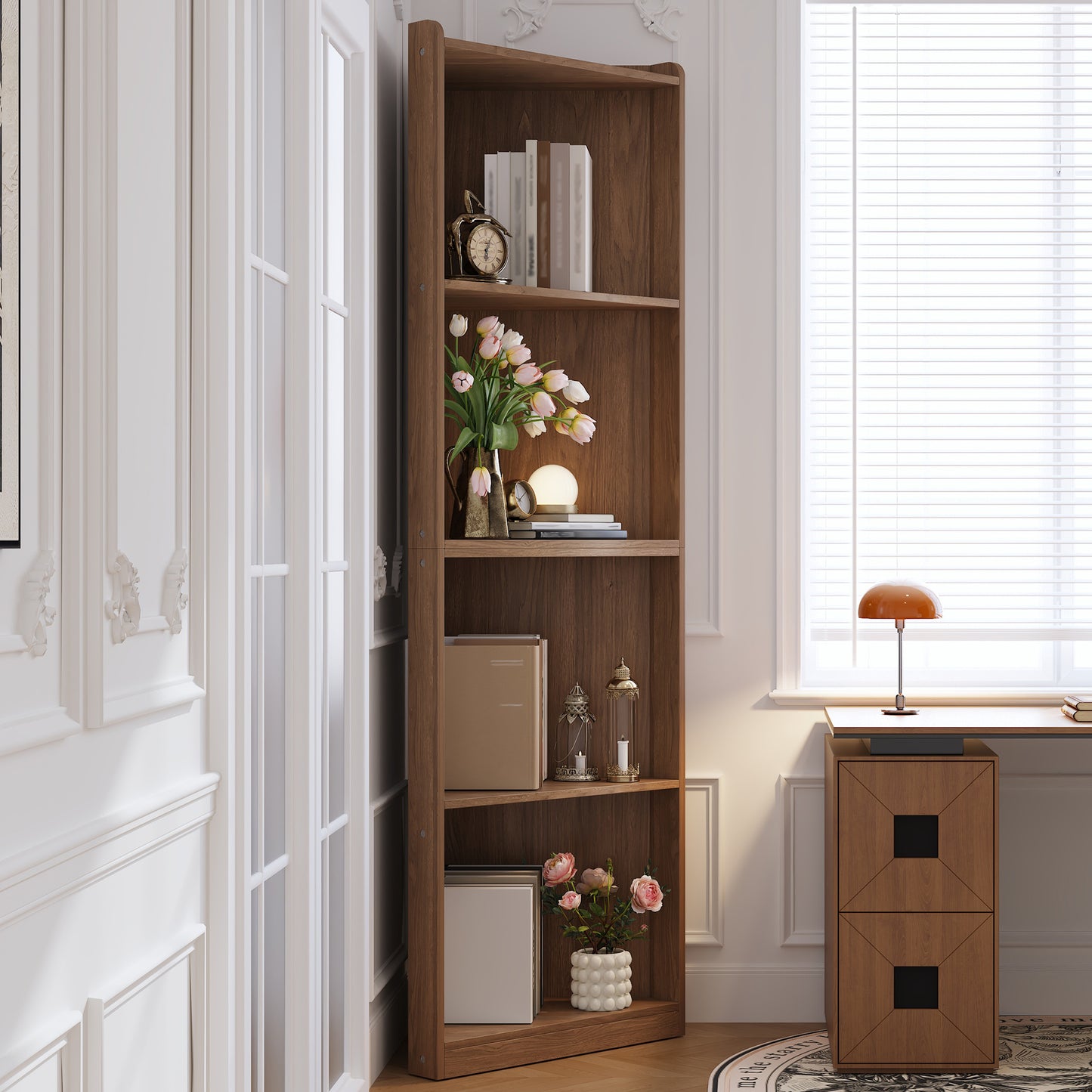 Corner Shelf   Corner Bookcase  55x32x180 Cm, High Standing Shelf Made Of MDF In Walnut Look, With Tilt Protection, Space-saving Corner Tall Cabinet For Living Room & Kitchen Showcase, Bookcase