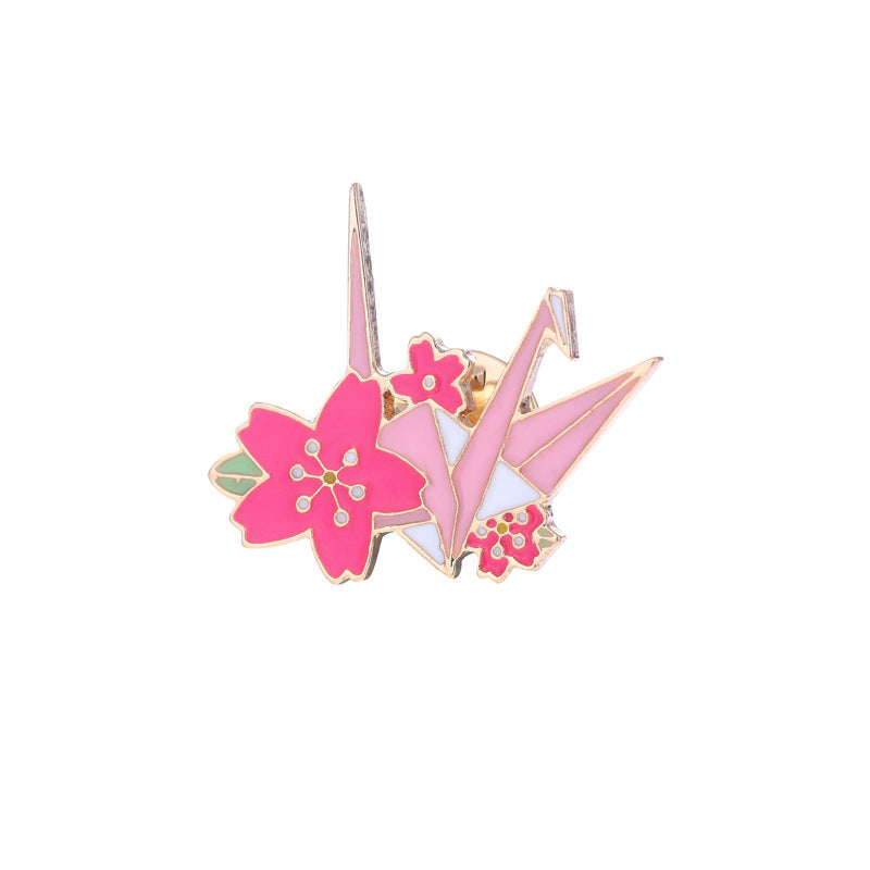 Japanese-Korean Style Origami Crane Cherry Blossom Brooch