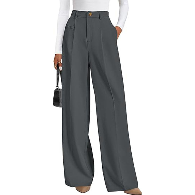 New Solid-color High-waisted Womens Casual Wide-leg Pants