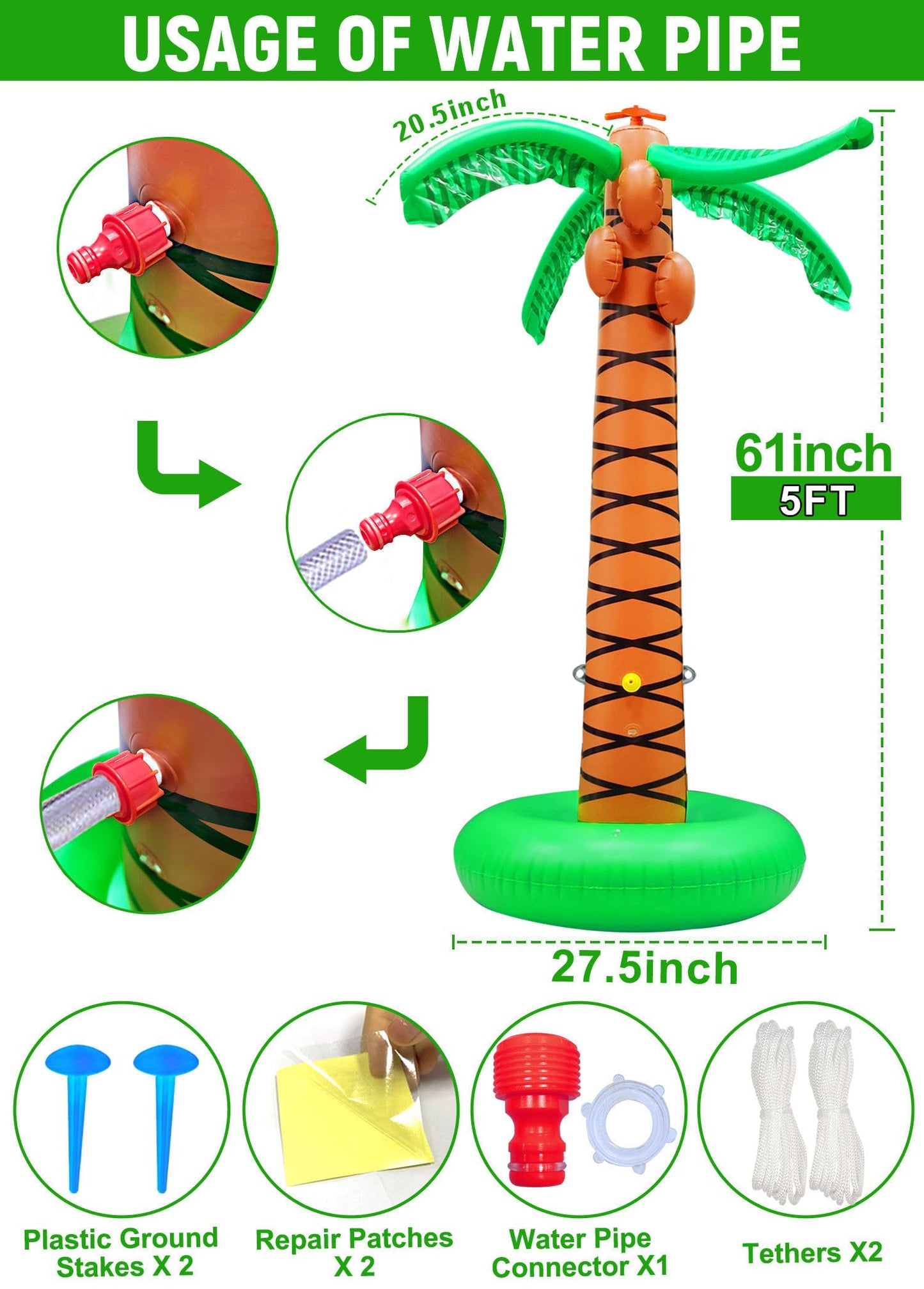 Inflatable Palm Tree Sprinkler Toy, Large Outdoor Water Spray Coconut Tree, Summer Backyard Water Toy For Children And Adults.