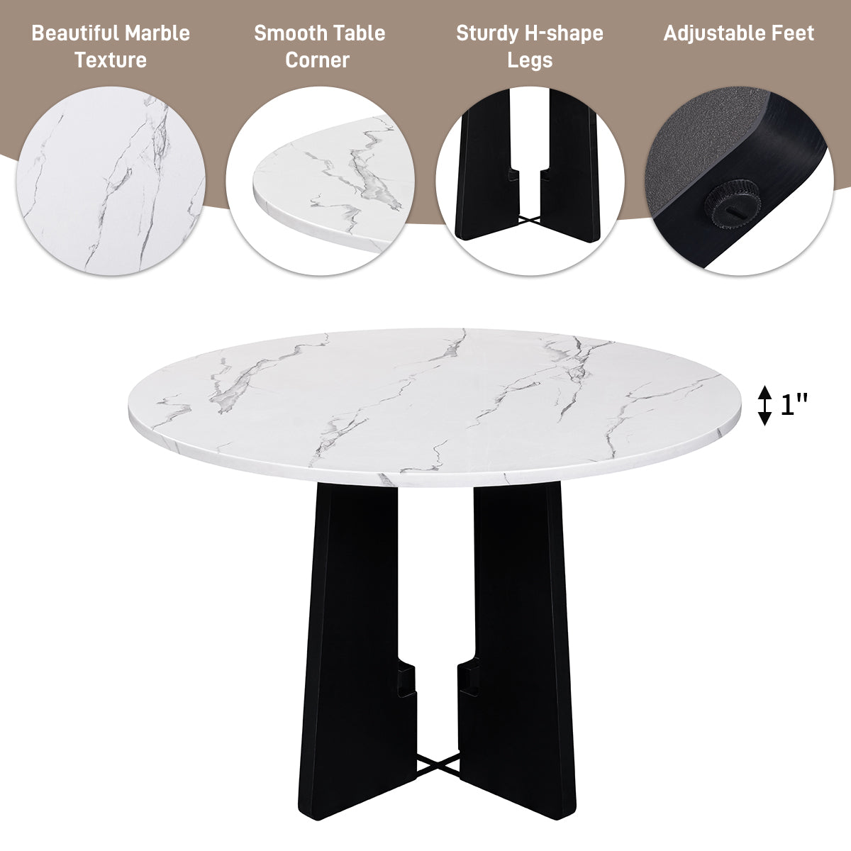 Round Dining Table For 4, 43-Inch Faux Marble Top, Mid-Century Modern Round Dining Table For Cafes, Restaurants, Bars, Home Offices And Conference Rooms  White