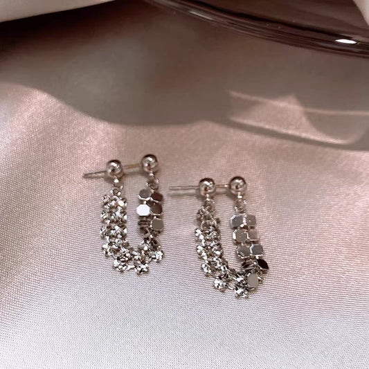 Elegant Lake Blue Teardrop CZ Drop Earrings For Women, Dainty Silver Tone Turquoise Crystal Tassel Earrings, Luxury Minimalist Bridal Jewelry Gift