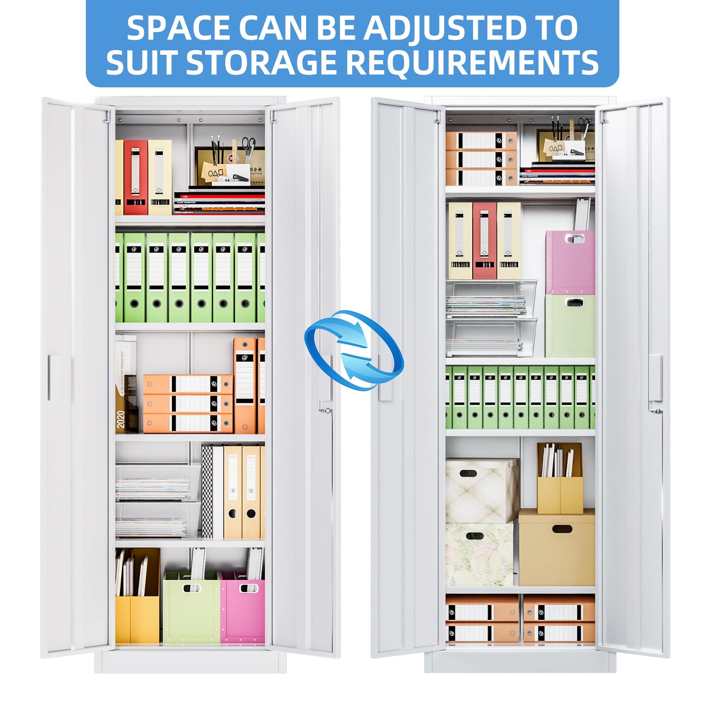 Narrow Metal Garage Storage Cabinet, Lockable Narrow Steel Storage Cabinet With 4 Adjustable Shelves For Garage, Office, Home, Assembly Required, White