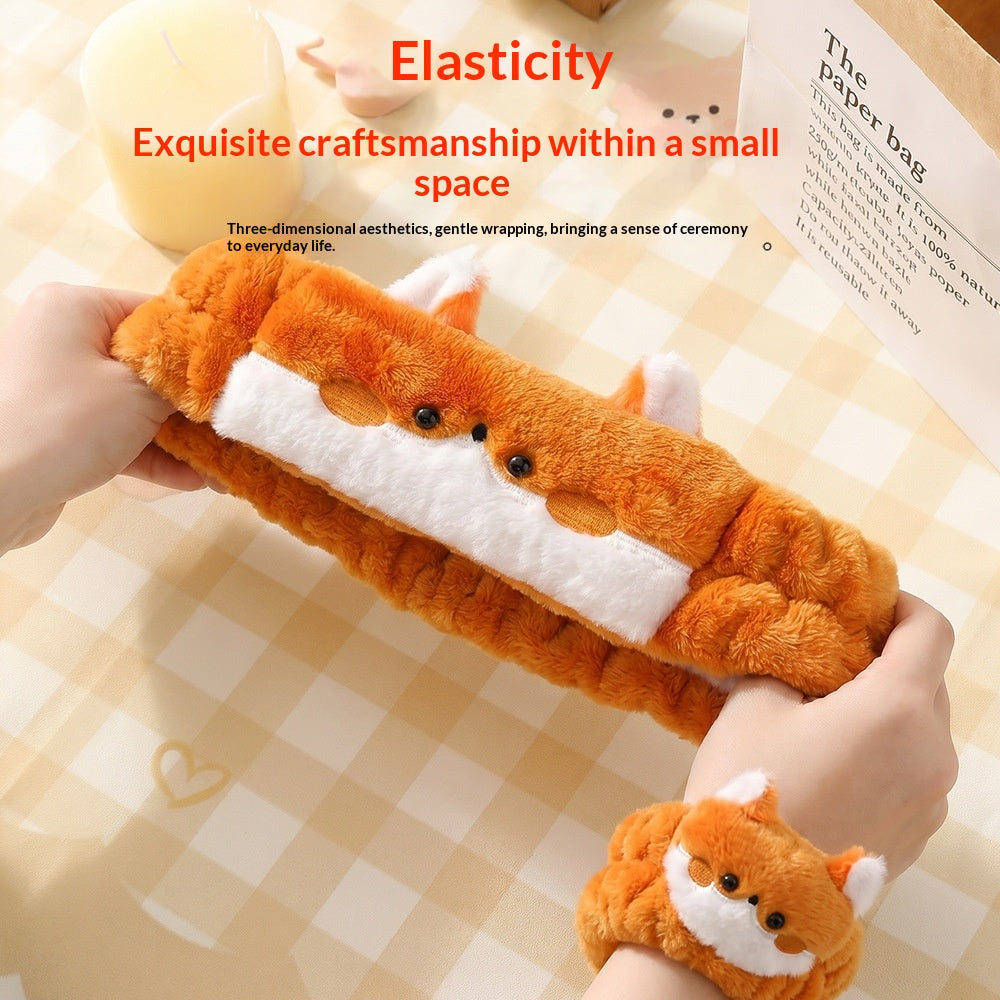 Non-slip Makeup Plush Hairband With Embroidery