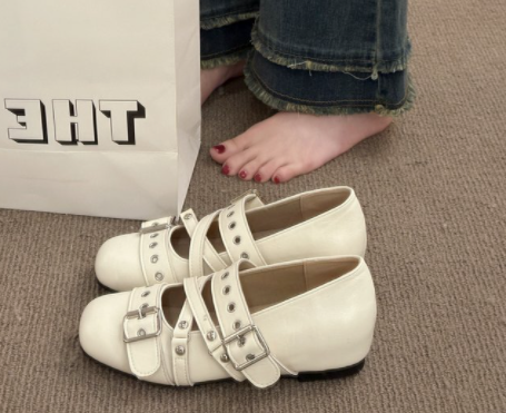 Women Silver Korean Style Hidden Wedge Mary Jane Shoes, 2026 New Spring Ballet Style JK Casual Flat Shoes