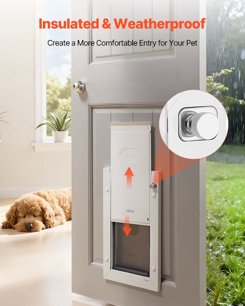 Pet Door, Medium, With Double Magnetic Flaps And Metal Frame, Strong And Weatherproof Dog Door For Interior And Exterior Doors, Easy To Install, Easy In-and-Out Access For Doggies, White