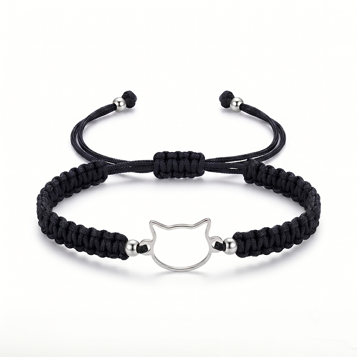 Minimalist Cat Outline Cord Bracelet - 18K Gold Plated Stainless Steel Waterproof String Bracelet - Cute Animal Jewelry Gift For Cat Lovers Men Wome