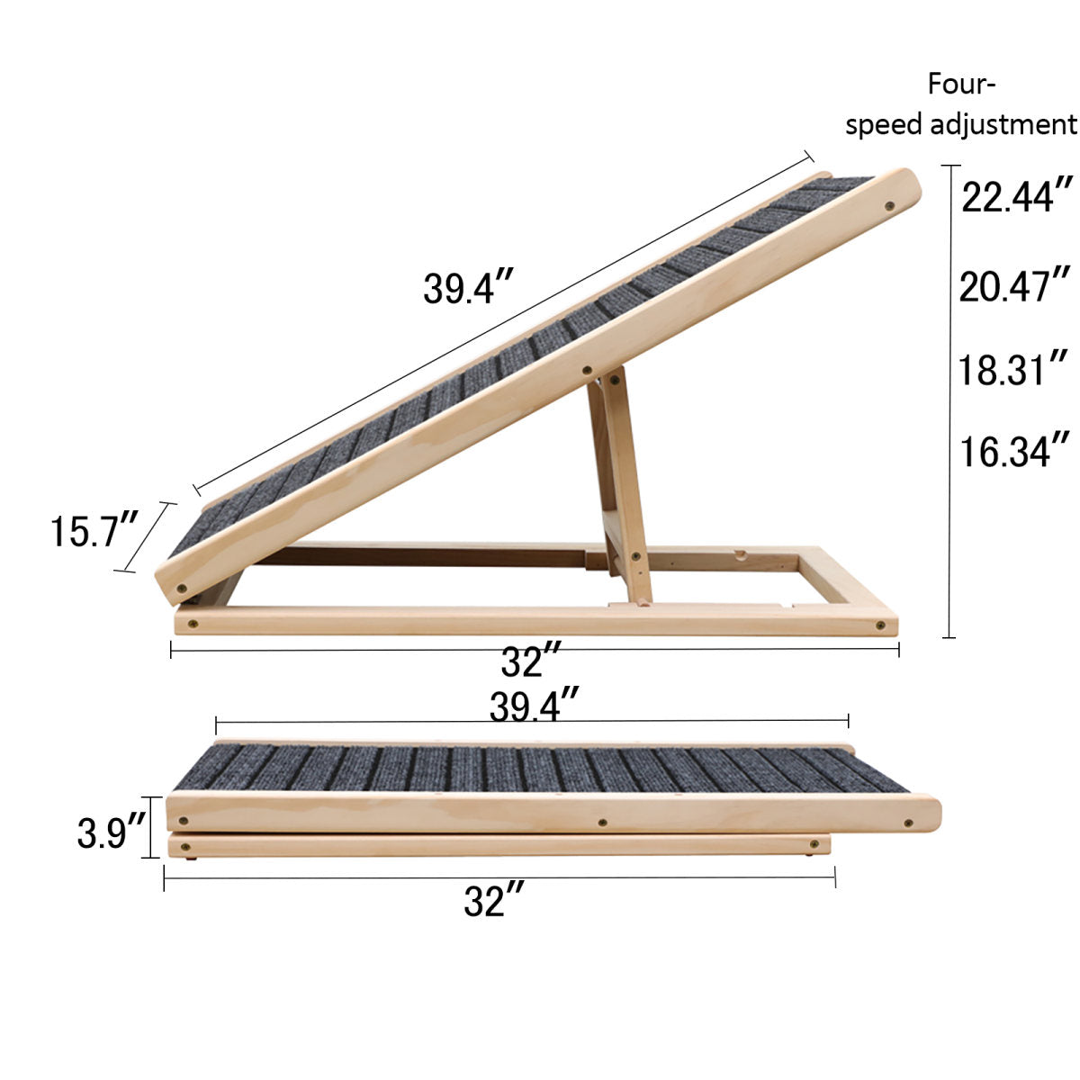 UPGRADED Dog Ramp For Bed, Extra Wide Excellent Traction, Pet Ramp For Small Dogs To Get On Couch Car, Non-Slip Rubber Surface, 16 Wide Hold Up To 80lb, Adjustable, Foldable, Car Ramps, Dog Ramp