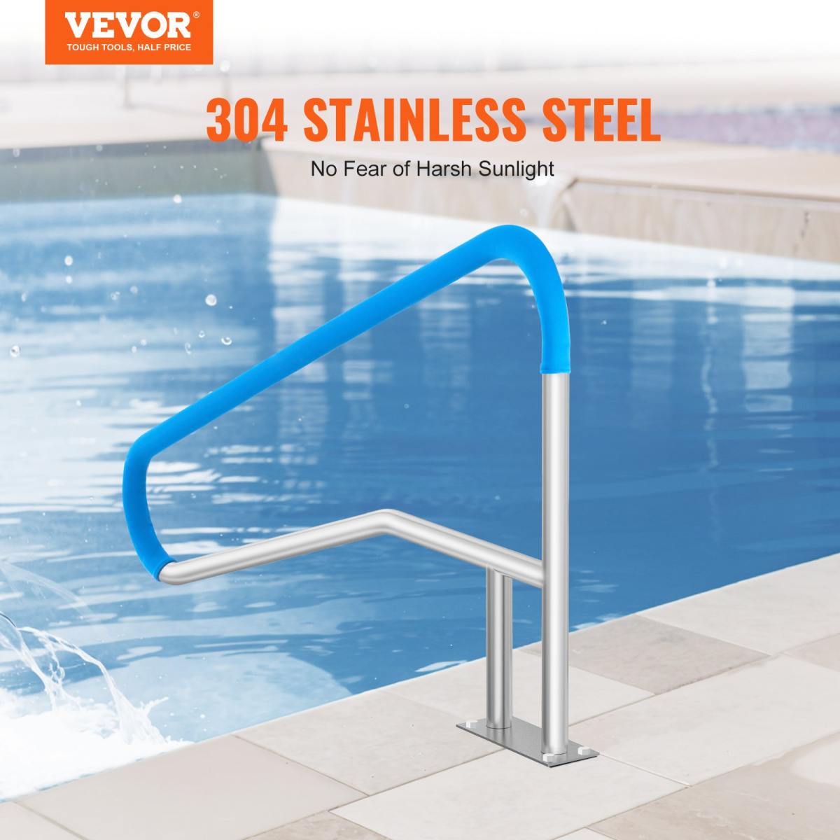 Pool Handrail, 55 X 32 Inch Railing, Stainless Steel With Base Plate For Indoor Outdoor Pools, Safety Railing For Decks, Rust-Proof Grab Bar With Grip Cover & Accessories For Spas