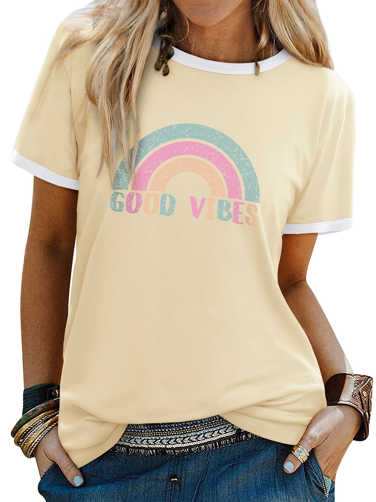 Womens Minimalist Printed Fashion Casual Short-sleeve