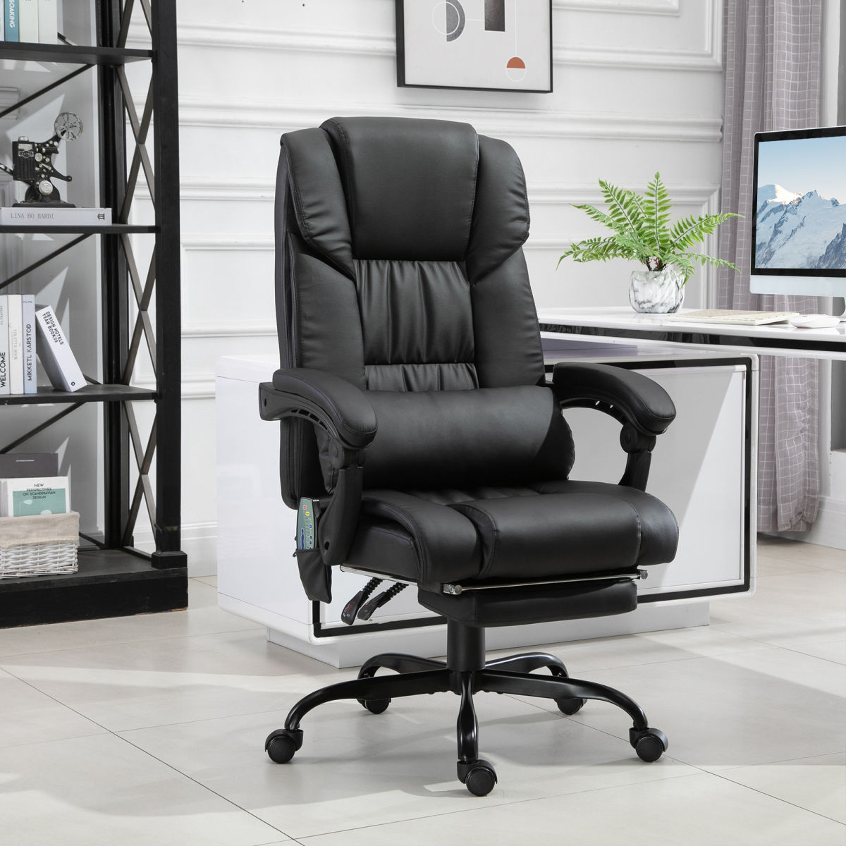 Massage Office Chair With 6 Vibrating Points, High Back Reclining Office Chair With Footrest And Remote, Black