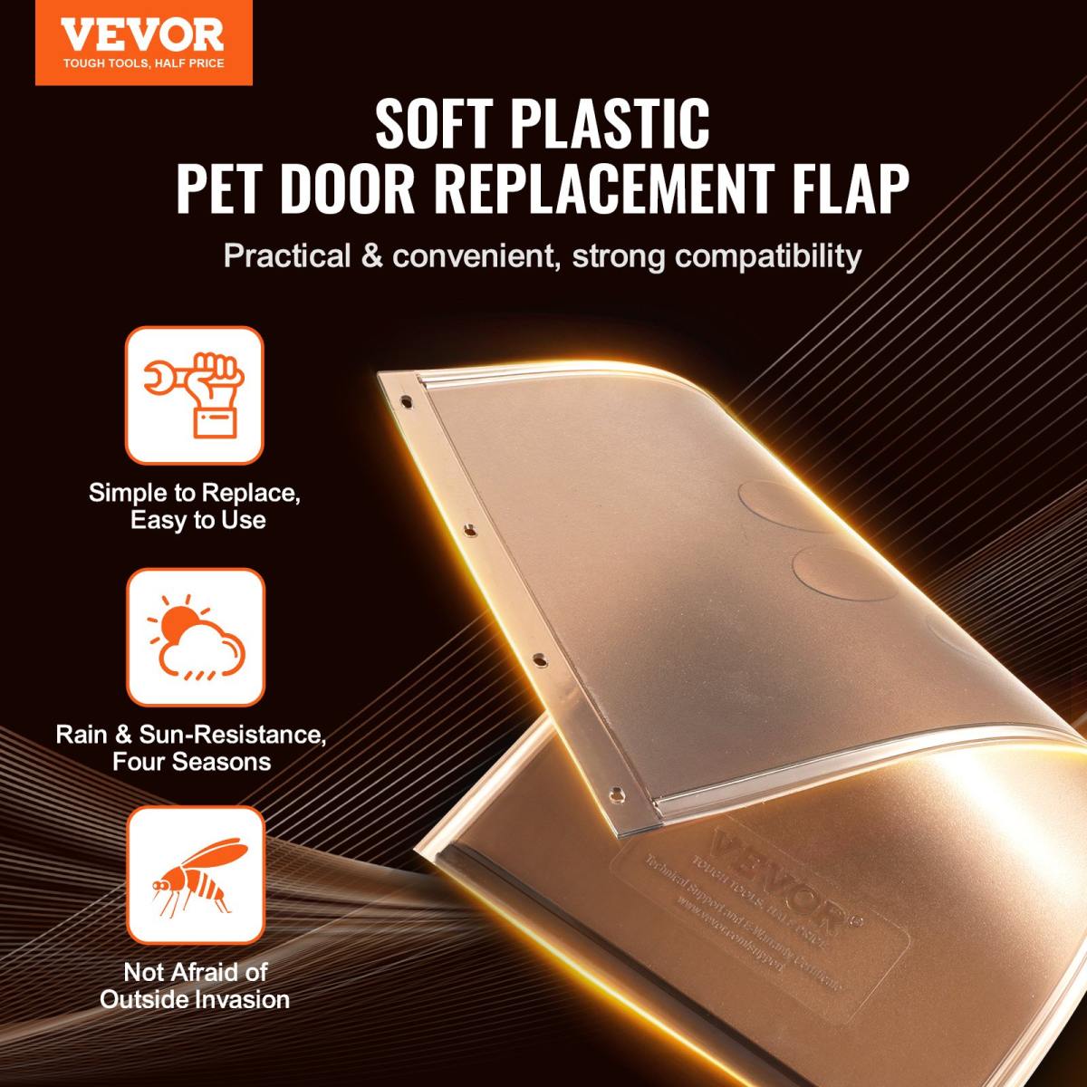 Pet Door Replacement Flap, Compatible With Flap Pet Doors, Measures 8.25" X 12.25" Longer Lasting, Weather-proof, Thickened PVC Dog Door Replacement Flap With Long Magnetic Strip (Medium)