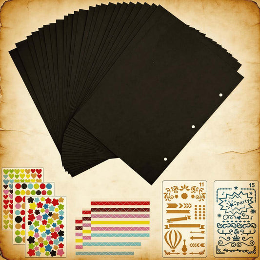 DIY Scrapbooking Paper Album, Creative Craft Set With 24 A4 Album Pages, 3 Sheets Of Stickers & 2 Stencils, Versatile Materials For Photo Albums, Diaries & Creative Projects—Party Decor