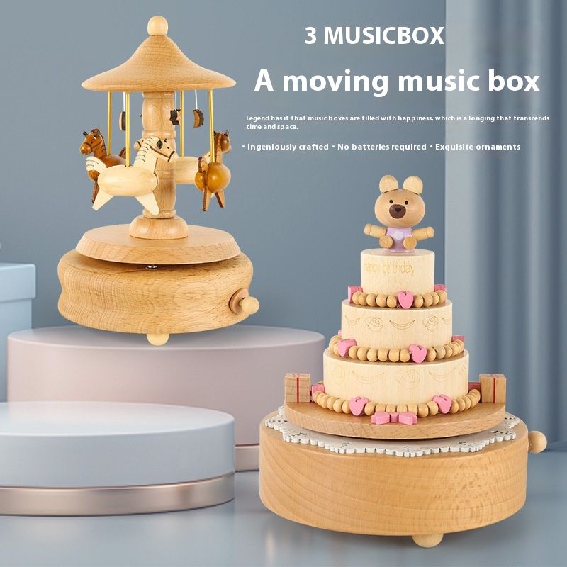 Music Box Handmade Creative Christmas Gift Decoration Children's Educational Toys Wooden Carousel