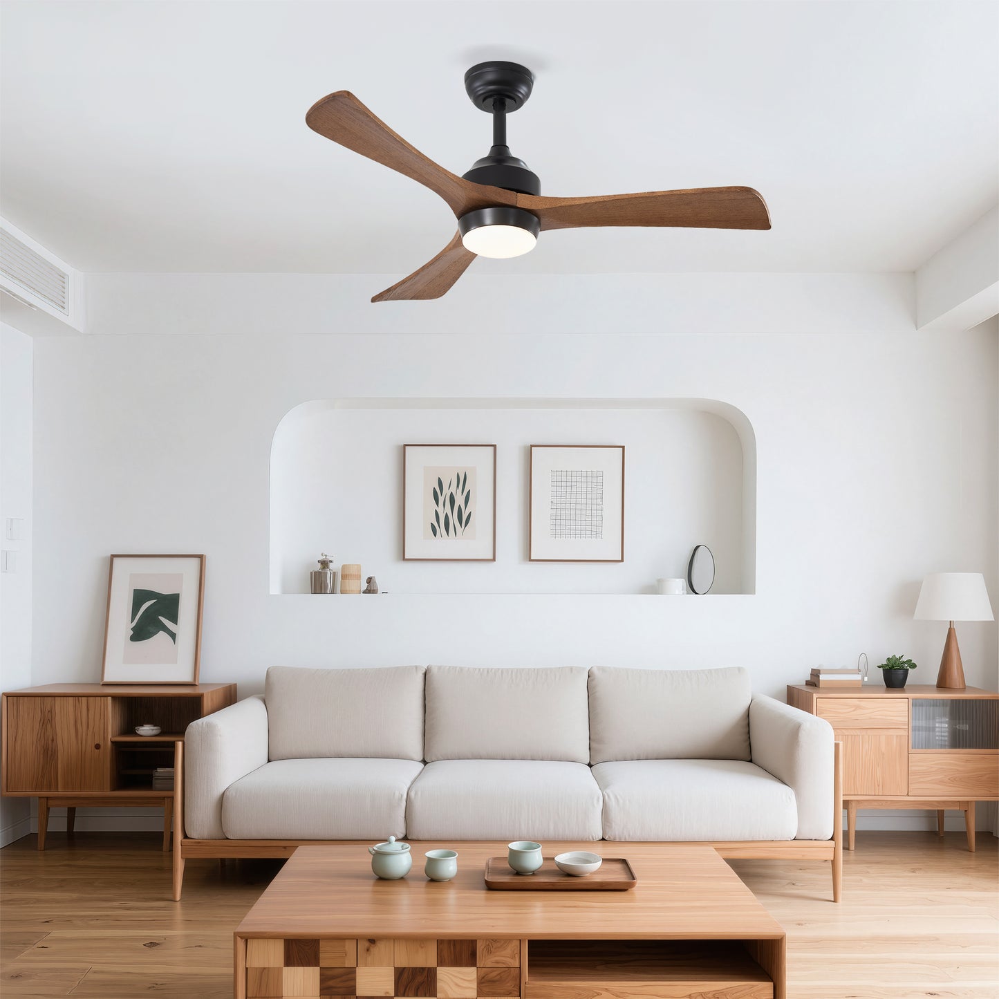 42  Solid Wood Blades Ceiling Fan With Lights Remote Control,Quiet DC Motor 3 Blade Ceiling Fans 6 Speed Levels,Reversible Ceiling Fan, For Patio Living Room, Bedroom, Office,Indoor. Matte Black