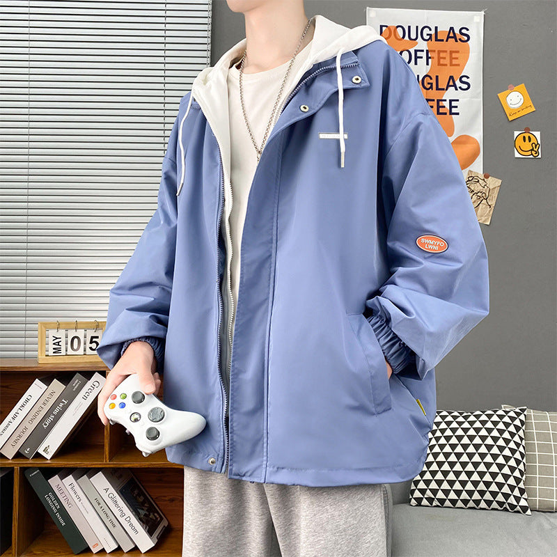 Mens Slim-Fit Hooded Jacket Korean-Style Trendy